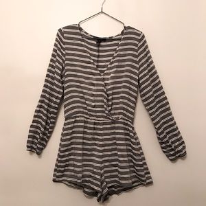 grey romper with white stripes :)